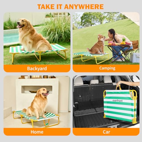 everfront Dog Elevated Bed Foldable Portable Raised Bed Camping cot Outdoor Summer Dog Bed (Large, GreenStripes-Oxford Fabric) - size: Large-47"x31"x9"