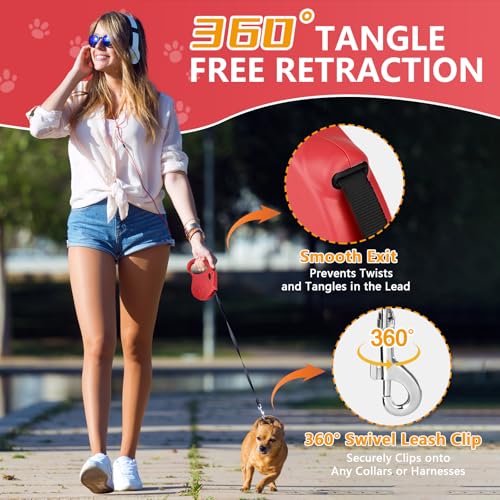 Retractable Dog Leash, 16ft Dog Walking Leash for Small Dogs up to 77lbs, Non-Slip Handle - Red - color: Red