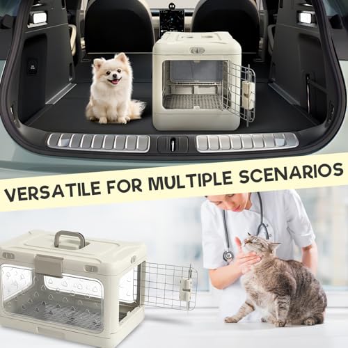 Hard Cat Carrier,Dog Crate for Small Dogs,Cat Kennel Clear,Foldable Dog Kennel with Urine Pad Mesh Grid,Ventilation & Hard Plastic Protection Transparent Pet Carrier 20" L,White - color: White