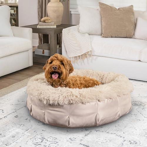 Best Friends by Sheri Ultra Calming Pouf Bed, Orthopedic Round Dog Bed for Joint Support, Faux Fur, Washable Cover, Tan, Medium, 30"x30" - color: Tan, style: Medium