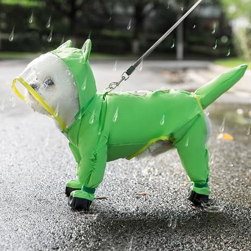 Junchl Small Dog Raincoat Rainboots with D-Ring, Full Coverage Dog Rain Jacket Slicker Poncho, Waterproof Dog Rain Jacket with Reflective Strip, Rainboot, Tail Cover Frog S - color: Frog, size: S:Back 10"(3-5lb)