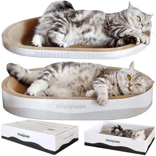 3PCS 23.6 Inch Extra Large Cat Scratcher Bed,Big Cats Box with Corrugated Scratch Pad, Scratching Lounge Bed,Oval Shape Cat Scratcher Bowl - color: grey 23.6 inch (big)