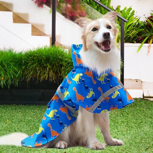 NACOCO Large Dog Raincoat Adjustable - Pet Dinosaurs Water Proof Clothes Lightweight Rain Jacket Poncho Hoodies with Strip Reflective Blue (L, Blue Dinosaur) - color: Blue Dinosaur, size: Large (Pack of 1)