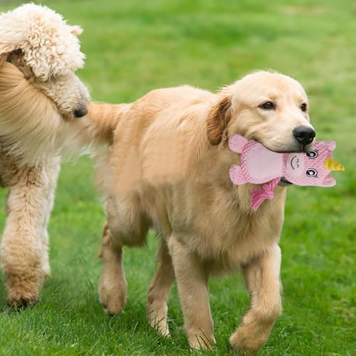 Cute Animals Interactive Squeaky Dog Toy with a Vocal Bladder, Crinkle Paper Stuffed Soft Cotton Chew Toy, Teething Rope Tug of War Pull Toy to Keep Them Busy for Puppy, Small Dogs - Pink Horse - color: Pink Horse