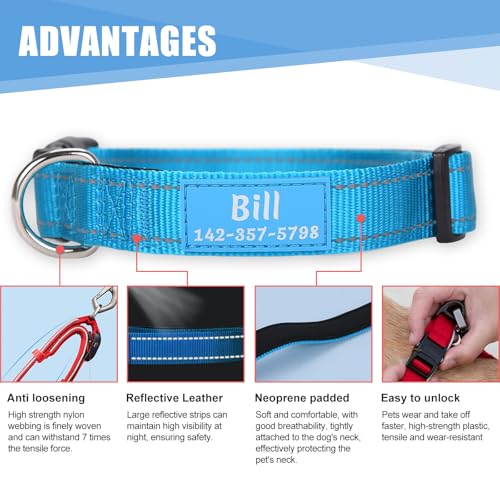 Personalized Dog Collars, Reflective Nylon Custom with Pet Name and Phone Number,Adjustable 5 Sizes and 3 Fonts Soft Neoprene Padded Dog Collar for Boy Girl Puppies Dogs,Red - color: Red