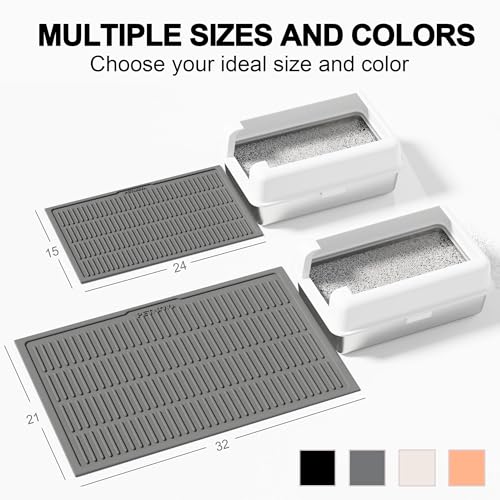 Large Cat Litter Mat: Silicone Litter Trapping Mat for Litter Box - Easy to Clean Waterproof & Anti-Slip Soft Rubber Mat - Durable Design Traps Pellet & Clay Litter - color: Grey, size: Large 32x21 Inch