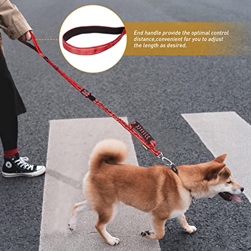 AUBELL Tactical Dog Leash Heavy Duty,4-6ft Reflective Strong No Pull Bungee Leash for Medium Large Dogs with Comfortable Padded Double Handle,Car Seat Belt,360 Degree Rotating Carabiner,Red - color: M/L-Red(4-6FT)