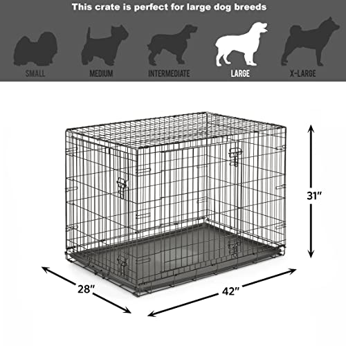 Midwest Homes for Pets 42-Inch New World Crate for Large Breeds, 71-90 lbs, Double Door Folding Dog Crate, Leak-Proof Tray & Secure Latches, Portable, Durable & Easy to Assemble - size: 42.0"L x 28.0"W x 31.0"H