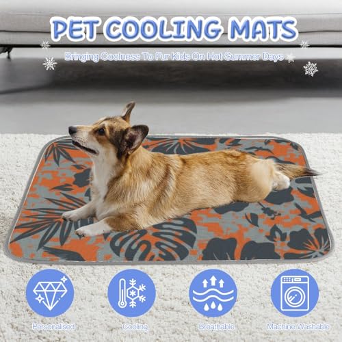 Dog Cooling Blanket Ice Silk Pet Bed Mat Hawaiian Tropical Pattern Thin Dog Bed Washable Cooling Pads for Cats 28" X22" Mats Blanket for Crate, Indoor& Outdoor Floor, Car Seats