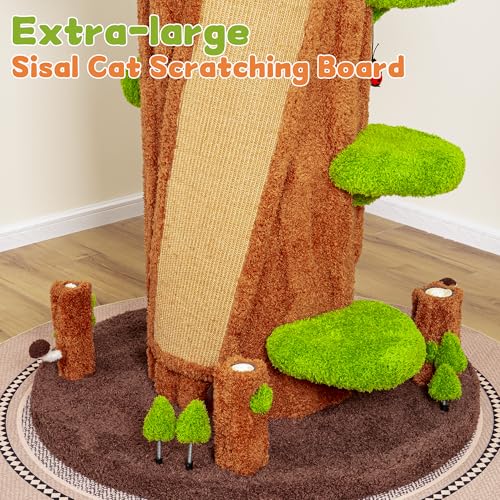 KAMABOKO 91" Tall Cat Tree for Indoor Cats - Large Cat Tower with 6 Luxury Cat Condo, Soft Cushion, Scratching Board, Plush Platform & Top Perch, Magic Forest Series, Green - size: 91"h