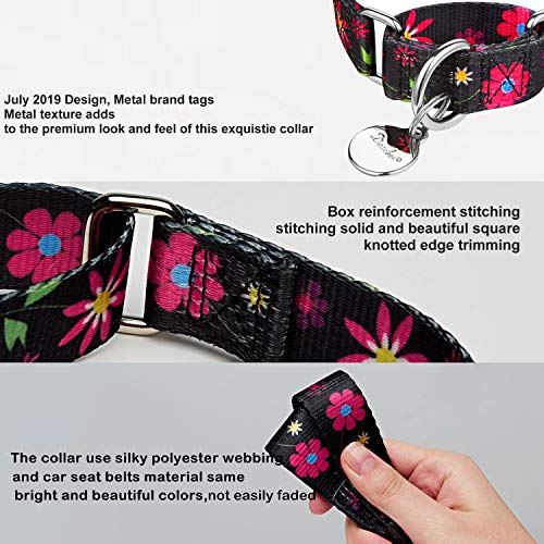 Martingale Collar Dog Collar No Pull Pet Collar Heavy Duty Dog Martingale Collars Silky Soft with Unique Pattern for Small Dog (Small Medium, Black and Sun Flower) - color: Sun Flower - Black, size: Small/Medium: 11"-15.5", 1" Wide