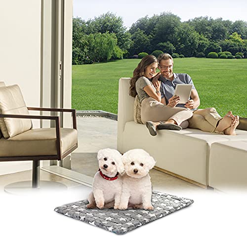 KROSER Fancy Dog Crate Pad - Reversible (Cool & Warm), Machine Washable, Suitable for Small to XXX-Large Dogs, Grey, Navy, Star Pattern - size: Medium
