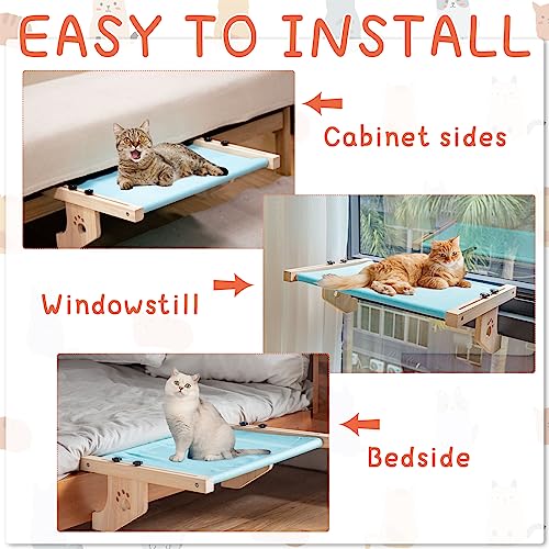 Pinkunn 2 Set Cat Window Sill Perch Adjustable Wood Small Cat Window Hammock Window Seat Cat Bed Windowsill Cat Shelf Indoor Kitty Cat Window Ledge Seat for Bedside Cabinet, Heavy Duty 33 Lbs (Blue)