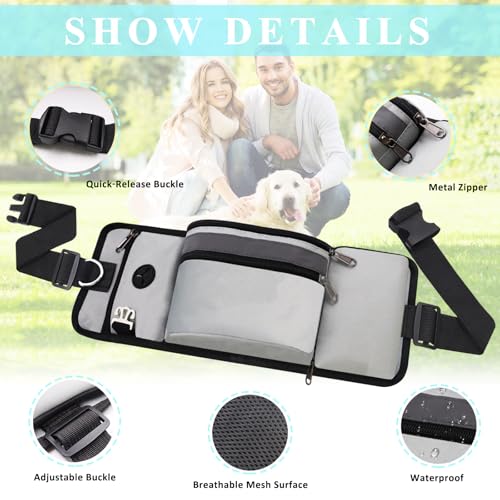 Dog Training Treat Pouch Zipper Waist Belt Bag, Plus Size Dog Treat Bag with Water Bottle Holder Silicone Insert and Clip for Leash Waste Bags Puppy Hiking Dogs Walking Fanny Pack Kit, Grey - color: grey