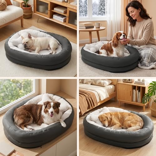 Medium Dog Bed with Bolster, Medium Dog Bed for Medium Dogs, Dog Bed Washable with High-Density Foam Base, Washable Zippered Cover, Non-Slip Bottom, M - size: 35.4"L x 24.8"W x 6.7"Th