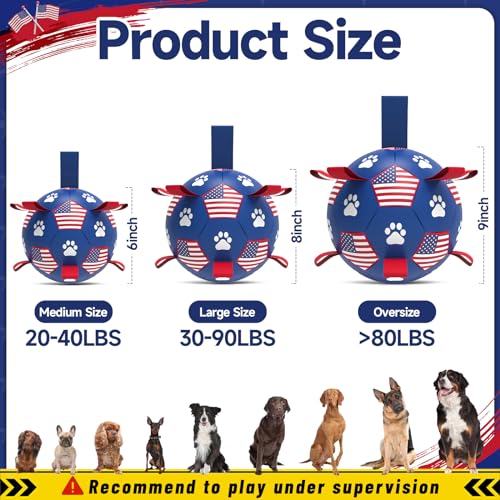 QDAN Dog Toys, Soccer Ball with Straps, Durable Dogs Balls for Extra Large Breeds, Beach Pool Water Toy, Dog Birthday Gifts, Herding Balls (9 Inch) - color: Flag, size: 9 Inch