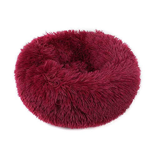 otoez Kitten Puppy Bed Extra Small XS Round Dog Cat Beds Anti Anxiety Plush Pet Calming Donut Bed with Non-Slip Waterproof Bottom, Washable (15.7", Dark Red) - color: Dark Red, size: 15.7"