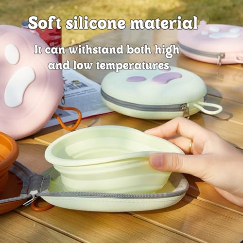 Bear Paw Foldable Pet Bowl, Dual Bowl Design for Food and Water,6.1in,Pink,Orange and Beige (Pink) - color: Pink