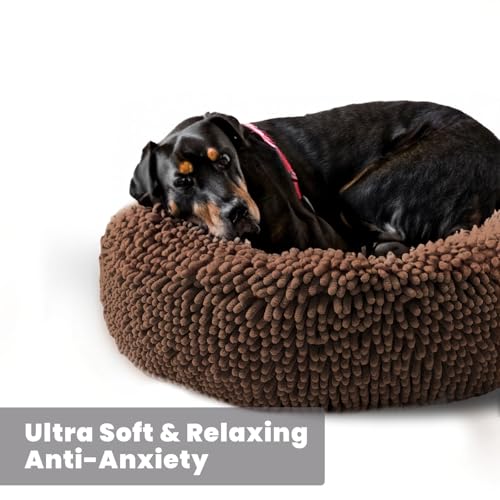 Muddy Mat®Cloud K-9 Bed for Dogs & Cats, Soft & Relaxing Donut Dog Bed, Chenille Material, Removable Cover, Washable & Dryer Safe–Brown Medium(35'x35') - color: Chocolate Brown, size: Medium (35''X35'')