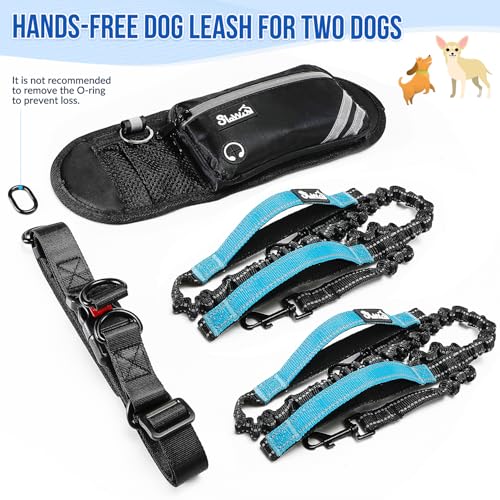 AUTOWT Hands Free Dog Leash for 2 Dogs, Adjustable Waist Belt with Zipper Pouch, Dual Handle Retractable Elastic Bungee with Reflective Stitches for Medium and Large Dogs Training Running - size: X-Large