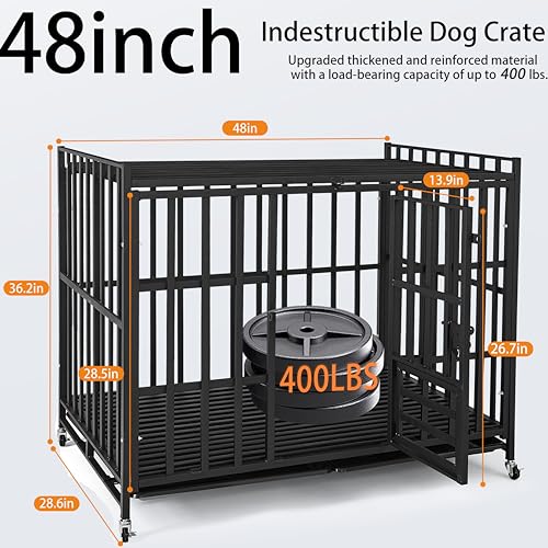 49Inch Heavy Duty Indestructible Dog Crate for Large Dogs,Escape-Proof Steel Kennel for Large & High-Anxiety Dogs,3Door Design with 4Lockable Wheels,Extra Large XXL Dog Cage with 2Removable Tray - size: 49