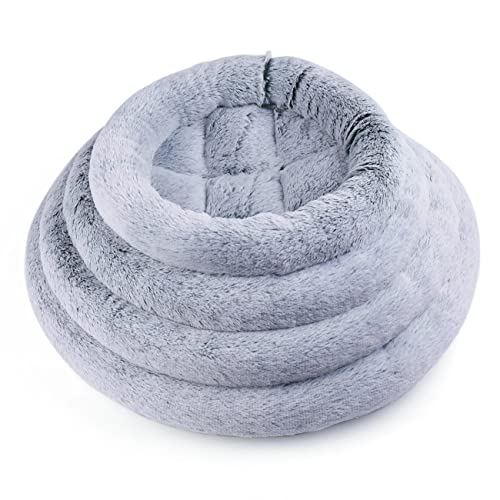 SHENGOCASE 18“ Fluffy Faux Fur Cat Tree Tower Replacement Bed Cushion Pillow with Hook Tapes, Round Donut Cuddler Cat Dog Bed for Desk Table - color: Light Grey, size: 18"