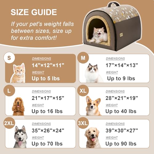 Jiupety Cozy Small Pet Dog House, 2 in 1 Puppy House, S Size for Cat and Puppy, Warm Cave Sleeping Nest for Cats and Dogs, S(14"×12"×11"), Up to 5 Lb, Brown - style: S