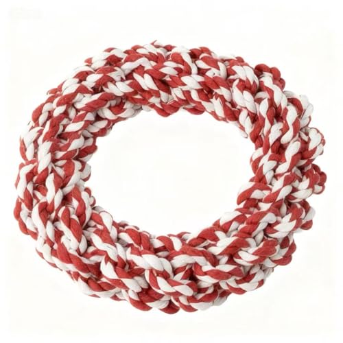 Pet Cotton Ring Dog Toy, Braided Rope Chew Ring for Medium and Large Dogs, 20x20x5cm, Durable Training Toy (Redwhite) - color: RedWhite