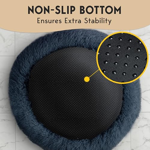 PetJett Dog Beds Large Sized Dog - 36'' Calming Round Bed, Washable Dog Bed - Anti-Slip Super Soft Donut Bed, Fluffy Faux Fur Anti-Anxiety Premium Comfort Pet Bed, Fits Dogs up to 80 lbs - Dark Grey - color: Dark Gray, size: Large - 36”L x 36”W x 8”Th
