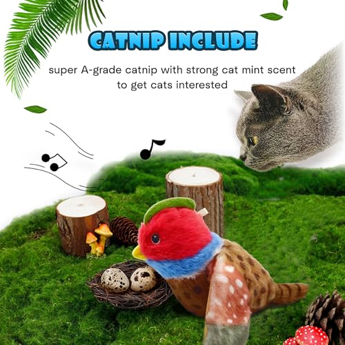 Cat Toys, Flapping Wings Pheasant, No Flying, Chirping Bird Interactive Catnip Toy for Kitten or Small Dogs, Touch Activated, Rechargeable - color: Pheasant