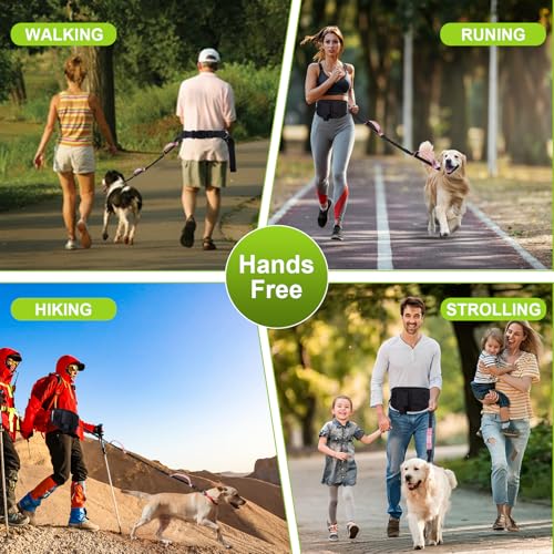 Hands Free Dog Leash, Waist Leash for Dog Walking, Running, Jogging, Waist Leashes with Adjustable Belt, Medium & Large Dogs Running Leashes Hands Free, Dual Padded Handles and Durable Bungee(Pink) - color: Pink