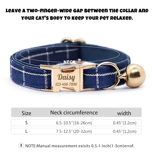 Personalized Plaid Cat Collar with Bell - Non-Breakaway Custom Polyester Kitten Collar with Engraved Name & Phone Number (Pattern 06, L (7.5-12.5 Inches)) - color: Pattern 06, size: L (7.5-12.5 Inches)
