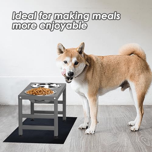 ADENGL Metal Raised Dog Bowl, 10" Height Tall Elevate Dog Feeder Stand with 2 Stainless Steel 42oz Bowls & 16x24 Non-Slip Mat – Stronger Dogs Food & Water Bowl Stand (Grey) - color: Grey - L Black Dog Mat, size: Height-10inch