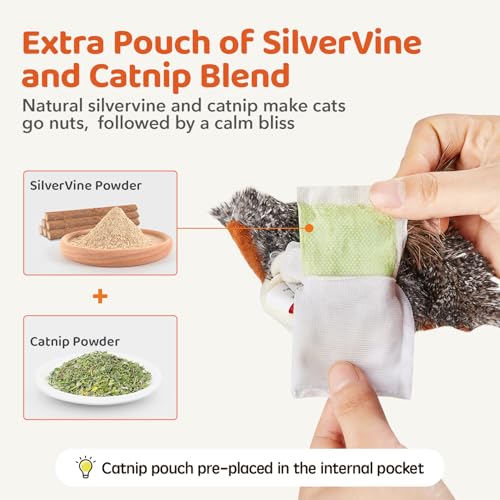 Potaroma Cat Toys Rechargeable Flapping Bird Sparrow, Lifelike Chirp Tweet, Touch Activated Kitten Toy Interactive Cat Exercise Toys for All Breeds Cat Kicker Catnip Toys 4.0 Inches - size: 4.0 inches, style: Sparrow