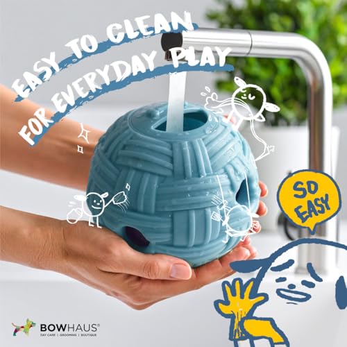 BOWHAUS Knitted Style Giggle Ball for Dog, 5.5 Inch Interactive Treat Dispensing Ball, Indestructible Fun Squeaky Dog Chew Exercise Toy, Non-Toxic Durable PVC Wobble Giggle Toy for Indoor Outdoor Play - style: Treat Ball - Knitted Style