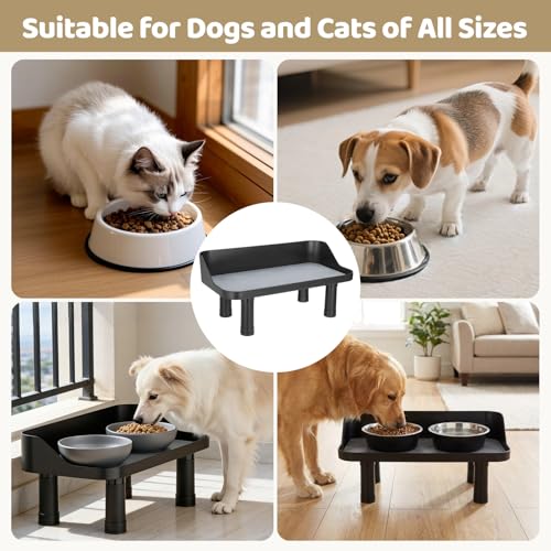 Elevated Dog Food Bowl Stand, 0.9-8.39 in Adjustable Raised Feeding Station, Splash Proof Pet Feeder with Non-Slip Silicone Pad, Neck Protection Eating Table for Large Medium Puppy Dogs Cats