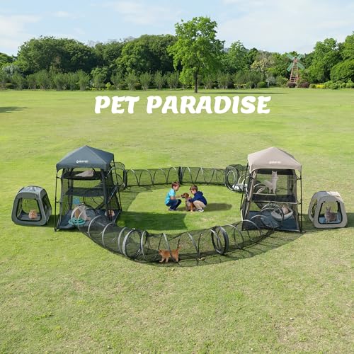 2 Connectable Large Cat Tunnels and 1 Portable Mesh Cube for Indoor and Outdoor, Durable Enclosed Outdoor Pet Playpen for Cats,Puppy and Small Animals to Play, Jump and Sleep Safely - size: 3 in 1 cube+2 tunnels