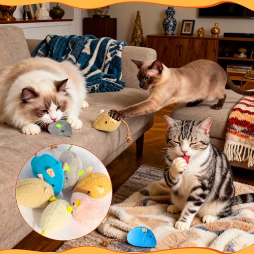 24 Pack 2.36" Colorful Mouse Toy for Cat, Interactive Catnip Animal Toys Plush Catnip Mouse Shaped Biting Toys for Indoor Cats