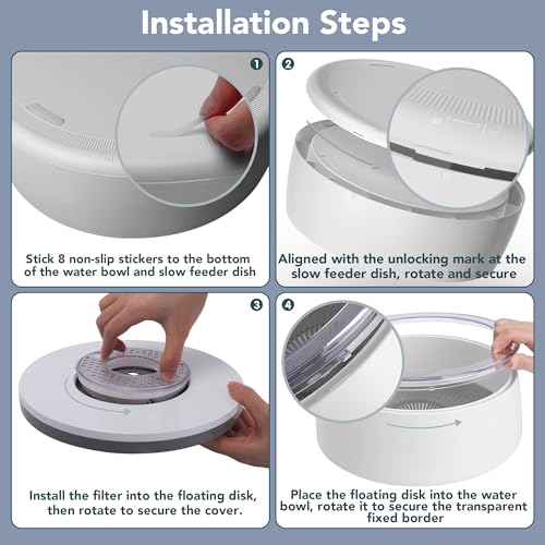 3L No Spill Dog Water Bowl (101oz) – Slow Drinking Pet Bowl with Replaceable Filter & Slow Feeder Mat, Splash Proof Travel Bowl for Large Dogs Cats, Car & Home Use – Grey