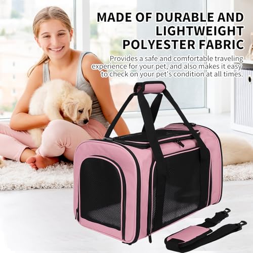 Cat Carriers Soft-Sided,Pet Carrier for Small Cats Dogs Puppies up to 1-15 LBS,TSA Airline Approved, (Medium,Pink) - color: pink, size: 17.0"L x 11.0"W x 11.0"H