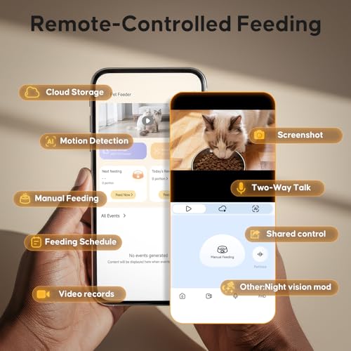 Miaosical Automatic Cat Feeder with Camera,WiFi Cat Food Dispenser with App Control,1080P HD Video,Two-Way Audio, Transparent 4.2L Food Container (White) - color: White