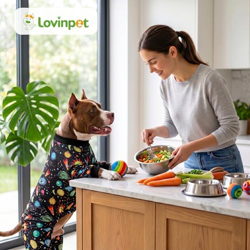 LovinPet Big Dogs Onesies: Big Dog Pajamas, Post Surgery/Wound Care, Lightweight Stretchy Fabric, Interstellar Black Print, Dog Jumpsuit, Anti Licking, Pet PJ's /3XL - color: Black, size: XXX-Large