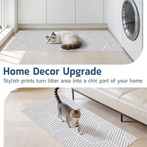 Extra Large Cat Litter Mat, 40x25 Inch Trimable & Soft Foam Pad, Leak-Proof & Non-Slip Bottom, Machine Washable, Scatter Control for Litter Box Area (Beige Geo)
