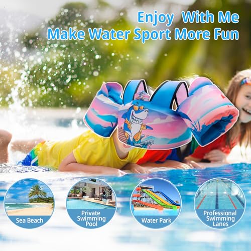 Toddler Swim Vest Floaties for 22-66 lbs / 2-6 Y Kids Swim Jacket with Adjustable Safety Buckle Arm Wings Swim Training for Boys and Girls Beach Boating Pool Floats - color: Shark