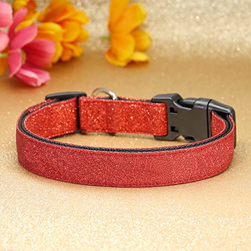 TDTOK Glittering Basic Dog Collar, Comfy & Durable Dog Collar for Small Medium Large Dogs with Eco-Friendly Plastic Buckle, Adjustable Stylish Nylon Dog Collars, Fit Necks: 9.8-22.4’’ (S, Red) - color: Red, size: S