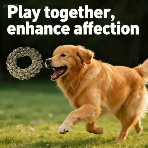 Pet Cotton Ring Dog Toy, Braided Rope Chew Ring for Medium and Large Dogs, 20x20x5cm, Durable Training Toy (Natural) - color: Natural