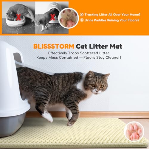 Waterproof Cat Litter Mat - New 24x16 Inch Honeycomb Double Layer Traps Litter, Waterproof & Non-Slip Floor Protector, Easy Clean, Odor-Free, Cream - color: Cream
