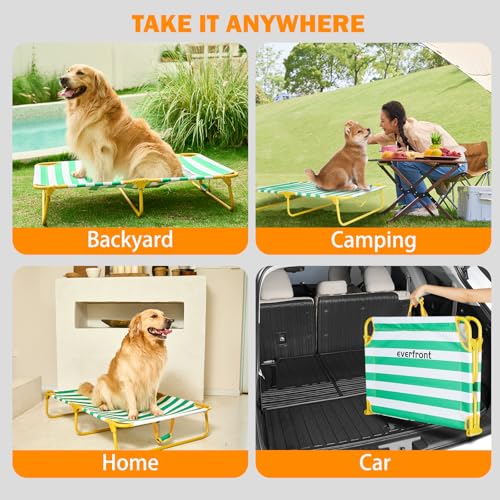 everfront Dog Elevated Bed Foldable Portable Raised Bed Camping cot Outdoor Summer Dog Bed (Medium, GreenStripes-Oxford Fabric) - size: Medium-42"x24"x8"