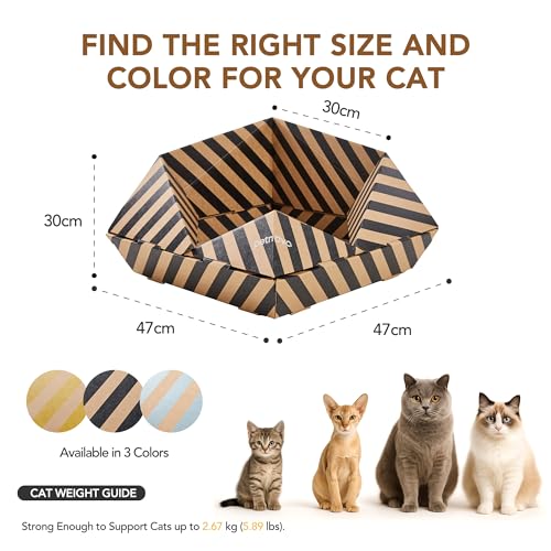 Foldable Cardboard Cat House & Bed for Indoor Cats – Origami Cat Cardboard Hideaway with Honeycomb Scratcher Pad, Collapsible Travel-Ready, FSC-Certified, Silver Award Winner, Black - color: Black