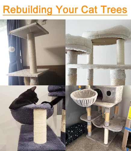 7.4cm 2.91in Diameter Cat Tree Scratching Post Replacement Sisal Pole Parts for Cat Tower (M10, 17.72in/45cm) - color: 17.72in/45cm, size: M10*2posts